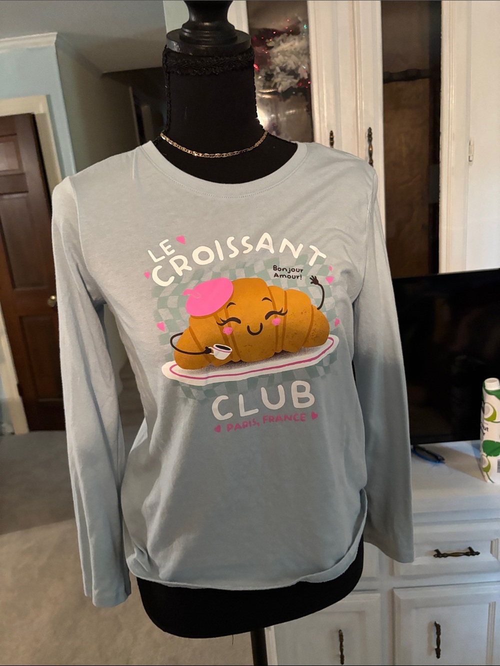 The Children's Place Light Blue Croissant Club Long-Sleeve Tee